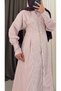 Slim Striped Dress with Front Ruffle Detail -White & Burgundy - 3