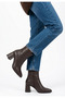 Zrne-B08 Premium Pointed Toe Brown Heeled Boots 7 cm - 3