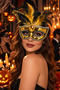 Gold Sequin Feather Mask Halloween Venetian Mask Halloween Costume Party Face Eye Accessory - 5