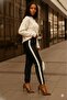 Women's High Waist Elastic Side Striped Detail Leather Trousers - 3