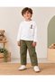 Boy's Frog Printed Long Sleeve T-Shirt Khaki Gabardine Pants 2-Piece Set