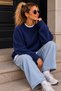 Women's Crew Neck Soft Soft Textured Oversize Acrylic Knitwear Sweater - 3