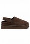 Estella Brown Suede Women's Daily Flat Thick Sole Fur Inside, Back Strap, Velcro Detail, Inside-Out Sabo Slippers - 3