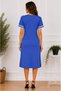 Women's Blue V-Neck Striped Short Sleeve Side Slit Midi Length Combed Cotton Casual Sports Dress - 5