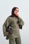 Women's Tie-Back Elastic Waist Pant Suit Khaki Green - 3