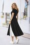 Women's Black Asymmetrical Collar Short Sleeve Button Detailed Midi Viscose Dress - 3