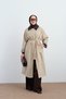Women's Plaid Lined Pocket Detail Shirt Collar Hidden Zipper Lined Trench Coat Cream