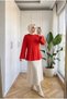 Women's Tunic Blouse with Crossed Lace-Up Back and Corsage Detail, 70 cm