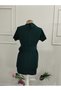 Women's Short-Sleeved Double-Breasted Collared Dress with Buttoned Waist and Buckle Detail, Short Imported Crepe Dress - 6