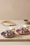 Premium 6-Person Colorful Porcelain Turkish Coffee Cup Set - Floral Patterned Coffee Cup Set with Gold Detail - 6