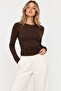 Brown Long Sleeve Basic T-Shirt - Blouse - - 5