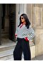 Women's Red Zippered Striped Polo Collar Premium Knitwear Sweater - 5