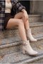 Women's New Season Gold Chain Detailed Véyra Beige Heeled Boots - 2