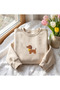 Dog Embroidery Oversize Cotton Crew Neck Unisex Sweatshirt