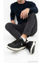 Men's Black Sneaker Lace-Up Thick Sole Casual Sports Shoes Rare - 2