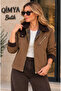 Concept Women's Collar & Cuff Velvet Oil Fabric Premium Basic Coat - 6