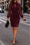 Women's Turtleneck Drop-Cut Lace Long Sleeve Belted Waist Slit Short Crepe Dress - 2