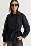 Women's Black Asymmetrical Zippered Belted Lined Short Trench Coat 2086 60286505 - 6