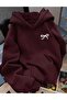 Burgundy Bow Printed Hooded Sweatshirt