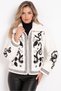 Ecru Ethnic Embroidered Zippered Rabbit Fur Jacket Coat - 2