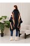 Women's Knitwear Poncho with Fur Detail and Tassels, Shawl Collar Poncho - 6