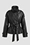 Faux Leather Stand Collar Lined Women's Leather Jacket
