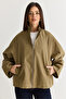 Women's Khaki Oversize Stand Collar Zippered Raglan Sleeve A-Line Short Trench Coat 2100 60286511 - 2