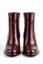 Women's Thick Heeled Round Toe Zippered Flat Ankle Boots - Luvia - Bordo - 3