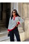 Women's Red Zippered Striped Polo Collar Knit Sweater - 6