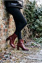 Women's Thick Heeled Round Toe Zippered Flat Ankle Boots - Luvia - Bordo - 4