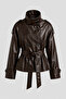 Faux Leather Stand Collar Lined Women's Leather Jacket