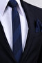 Hand Made 6 cm Striped Pattern Navy Blue-Blue Color Handkerchief Tie - 3