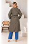 Women's Plus Size Adjustable Waist Lace Detailed Lined Oversize Trench Coat Jacket 29010 - 6