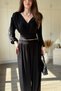 Long Sleeve Padded Scarf and Waist Detailed Carrot Trousers Set - 5