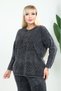 Women's 44-50 Size Compatible 95% Cotton Blouse and Pants Set Special Knitwear Seasonal Set - Washable Plus Size Compatible Embroidery and Stone Detailed Textured Two-Piece Mother Black Set - 5