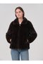 Women's Brown Faux Fur Suede Zipper Jacket
