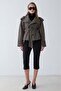 Oversized Short Trench Coat with Stand Collar and Epaulet Detail Anthracite 6934 - 4