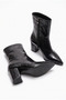 Women's Black Crocodile Patterned Pointed Toe Zippered Heeled Boots - 3