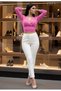 Women Stylish Pullover Blouse Balloon Sleeve Deep V Neck Casual Blouse