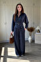 Belted High Collar Modal Fabric Stylish Trouser Suit with Drape Detail - 3