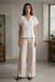 Women's Muslin V-Neck Blouse with Tie Detail - 3