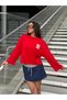 Women's Red Oversize Long Sleeve T-Shirt 32093 - 4