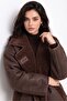 Brown Inner Fur Suede Look Oversized Fur Coat Jacket - 4