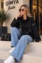 Bebe Plus Women's Stripe Zipper Detailed Long Back Hooded Collar Oversize Premium Sweatshirt - 7