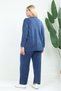Women's Knitwear Blouse Trousers 95% Cotton Seasonal Two-Piece Mother Set Special Set Plus Size - Washable Size 44 50 Compatible Embroidery and Stone Detail Textured Navy Blue - 3