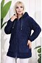 Women's Navy Blue Long Zippered Fleece Cardigan - 2