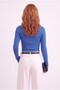 Women's Blue Snap-Closure U-Neck Camisole with Finger-Loop Detail, Ribbed Stretchy Lycra Blouse Body - 2