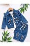 Girl's Star Embroidered 1-2-3-4 Years Old 3-Piece Denim Set, Denim Set with Jacket R2896 L Slim Fit. - 2