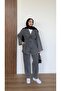 Women's Jacket with Pocket Details, Oversize, Belted, V-Neck, Top Button Closure, Pants, Denim Suit - 3