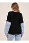 New Season Denim Sleeves V-Neck Buttoned Oversize Knitwear Women's Cardigan - 3